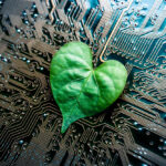 Green IT Evernex-A green leaf with a heart shape on a computer