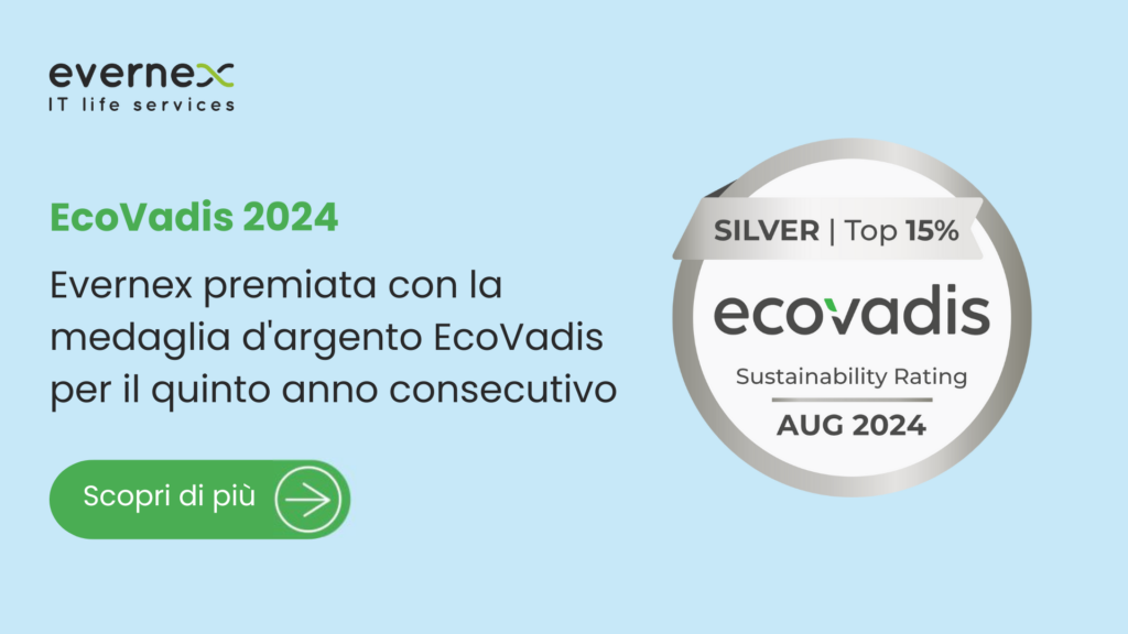Evernex festeggia la quinta medaglia d'argento EcoVadis consecutiva, a testimonianza dei progressi compiuti in termini di sostenibilità, etica e approvvigionamento.