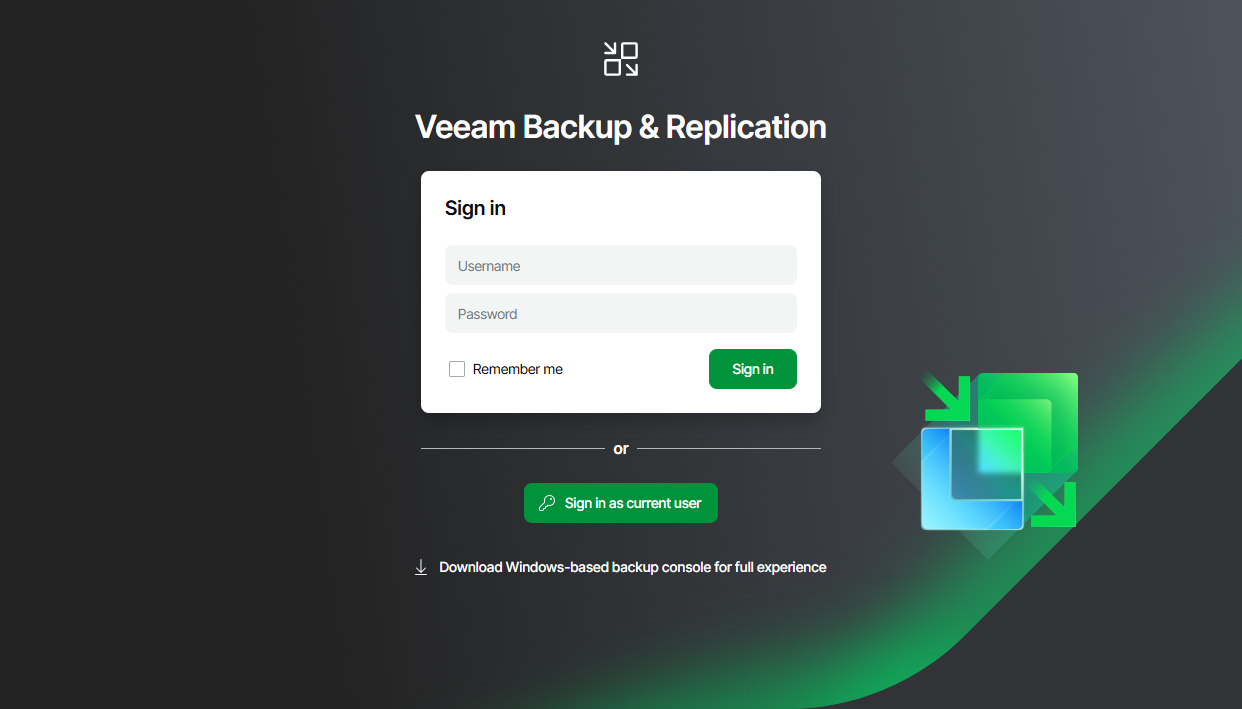 Veeam Backup & Replication v13 login window