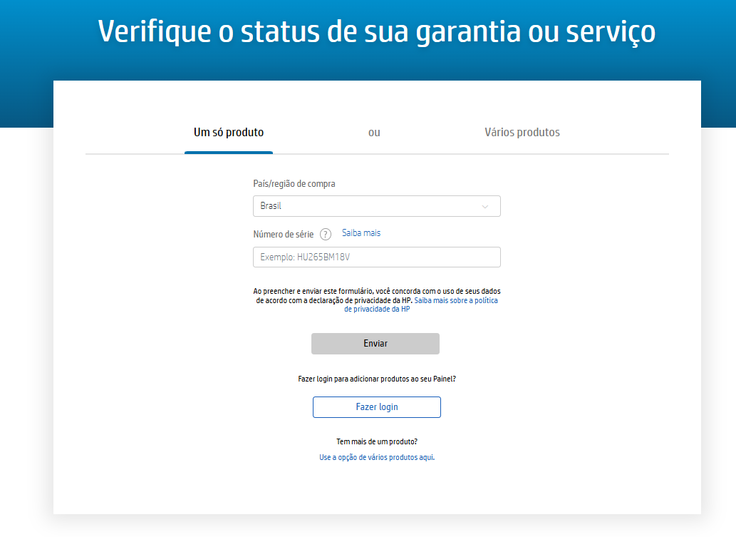 Portal de verificação de garantia HP no Brasil